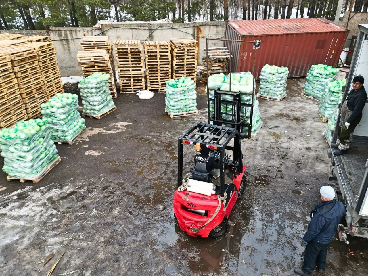 Работа погрузчика с паллетами